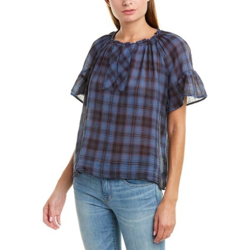 Velvet By Graham & Spencer Blue Plaid Blouse